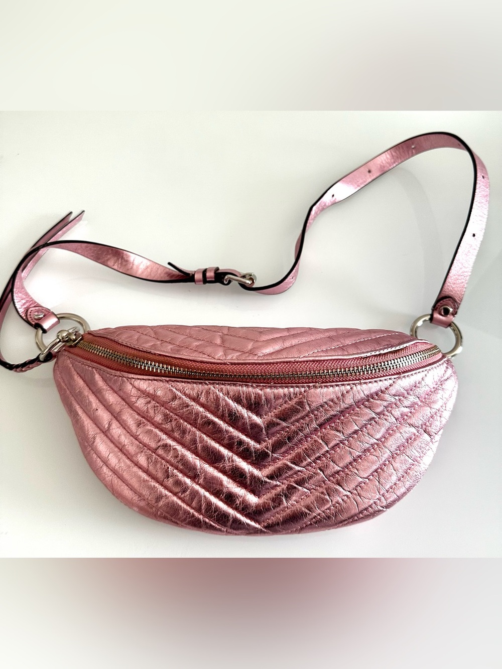 Rebecca Minkoff Metallic Pink Quilted Crossbody/Fanny Belt Bag - Picture 1 of 10